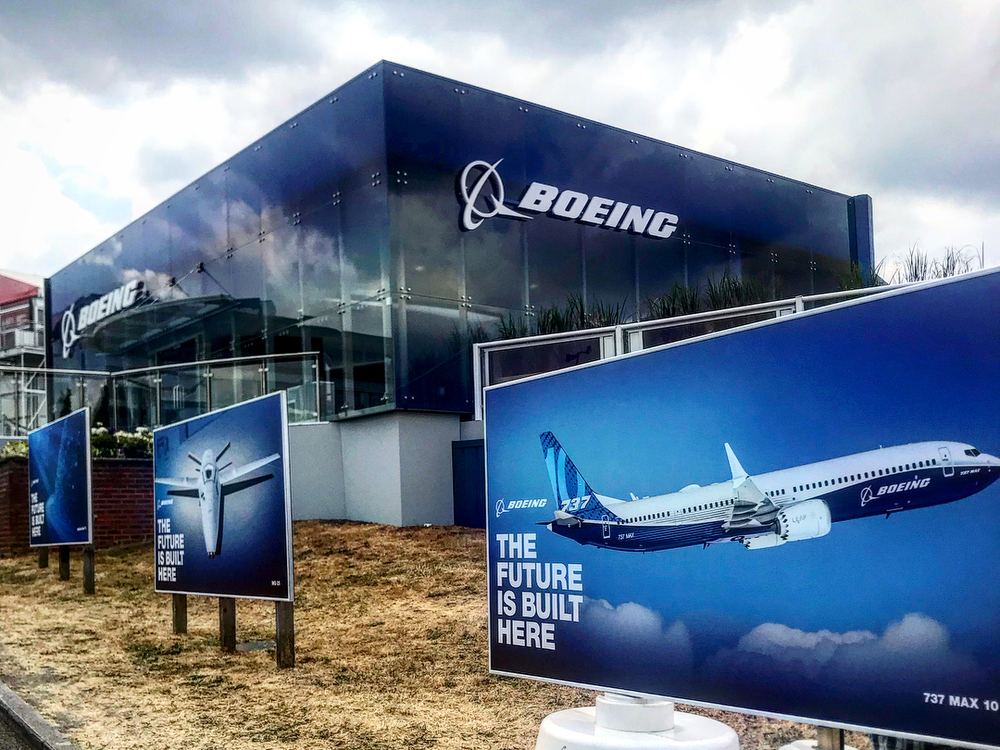 Boeing pavilion exterior at the Farnborough International Airshow in England